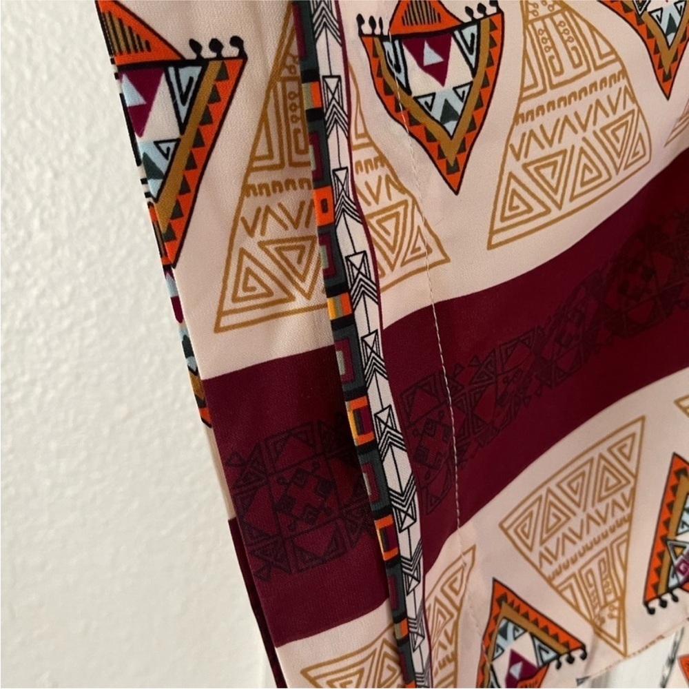 Boho Tribal Print Mini Dress Festival Kimono Sleeve Tie Waist Small - Picture 9 of 11